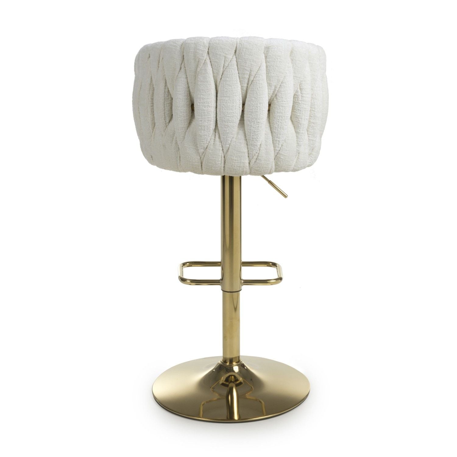 Cream Linen Fabric Adjustable Swivel Bar Stool Gold Legs - Home Furniture Interiors