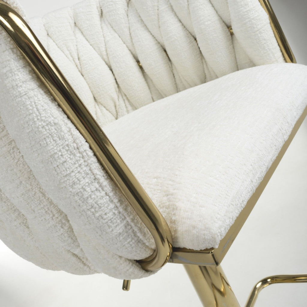 Cream Linen Fabric Adjustable Swivel Bar Stool Gold Legs - Home Furniture Interiors
