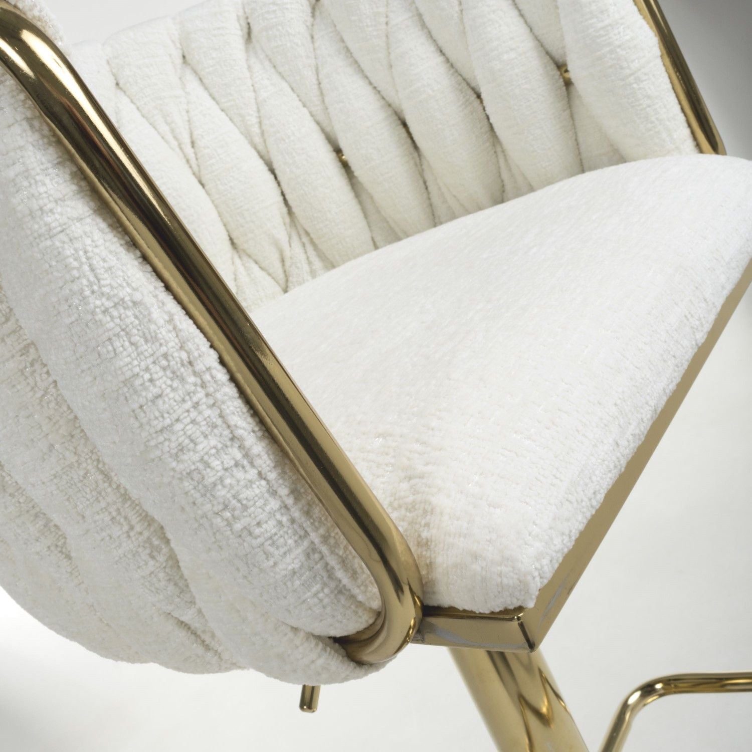 Cream Linen Fabric Adjustable Swivel Bar Stool Gold Legs - Home Furniture Interiors
