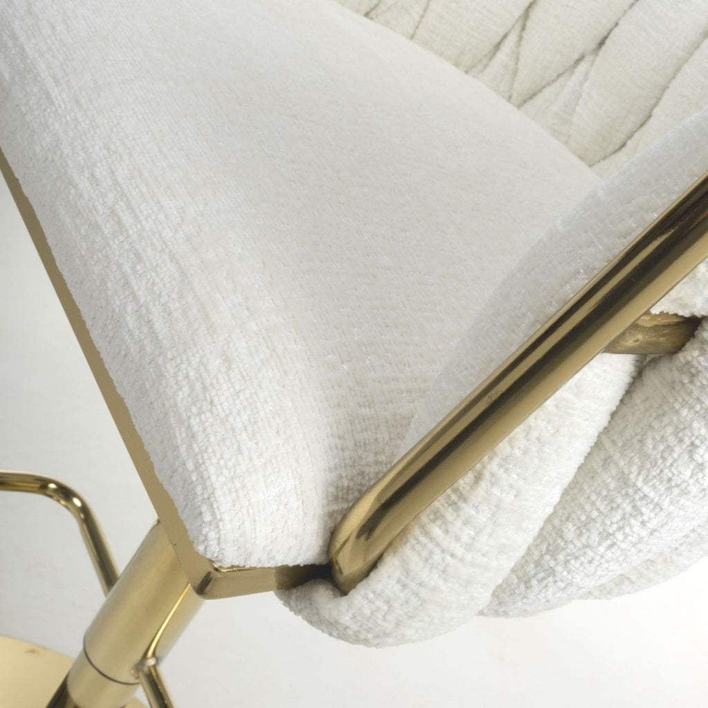 Cream Linen Fabric Adjustable Swivel Bar Stool Gold Legs - Home Furniture Interiors