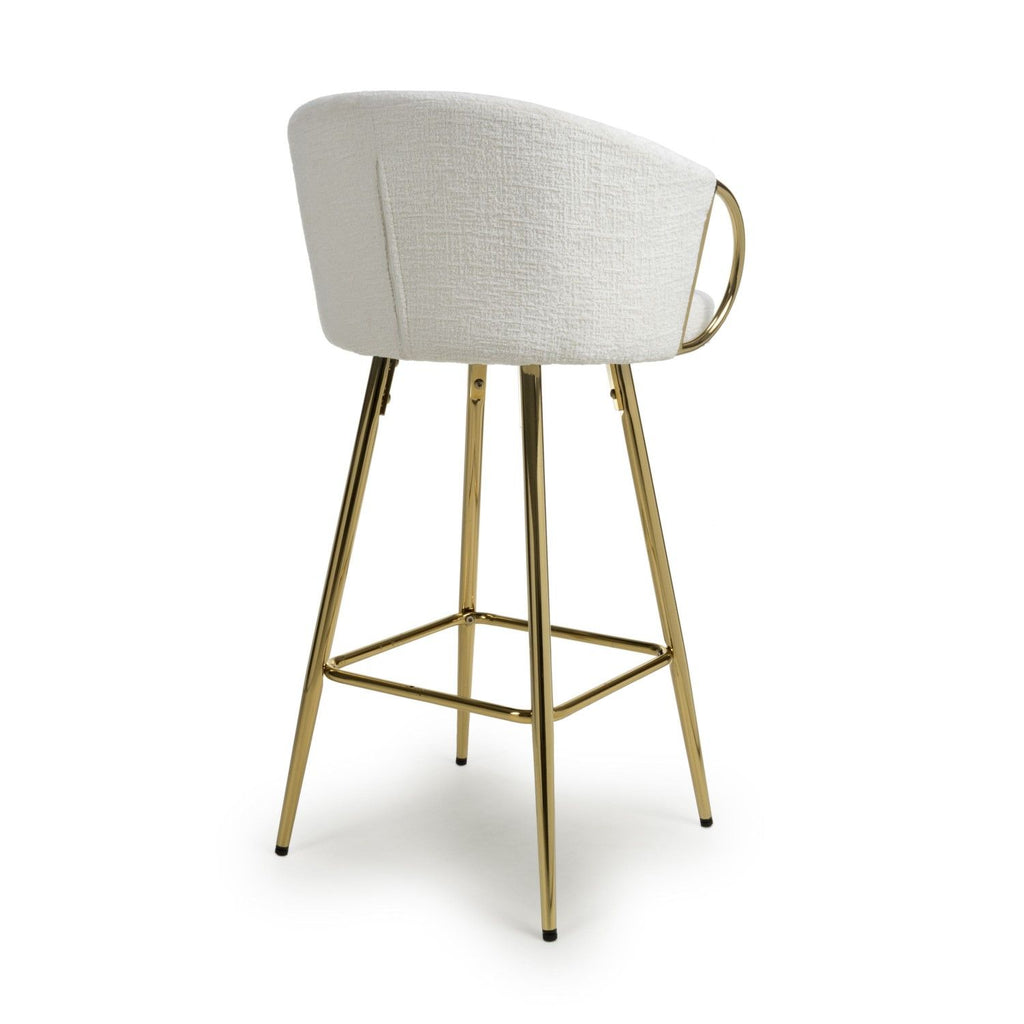 Cream Textured Fabric Kitchen Bar Stool Gold Framed - Home Furniture Interiors