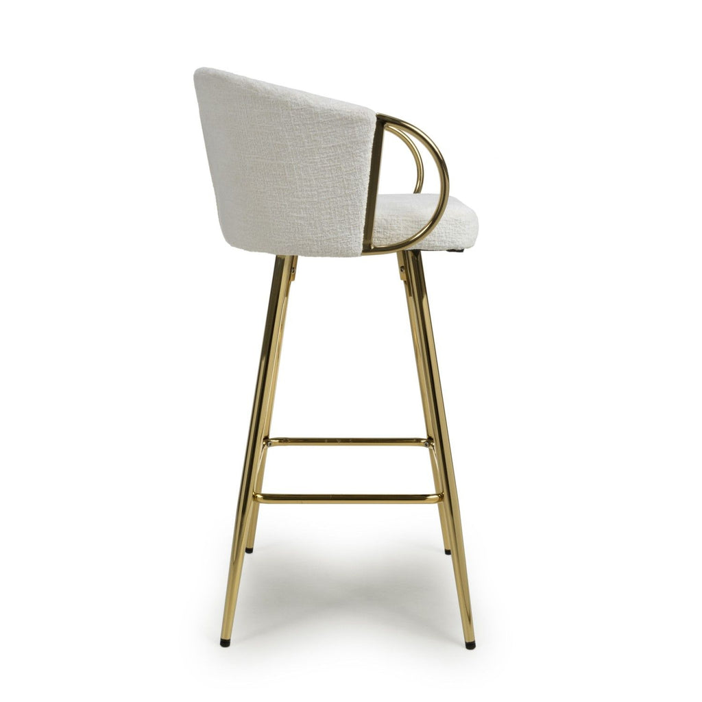 Cream Textured Fabric Kitchen Bar Stool Gold Framed - Home Furniture Interiors
