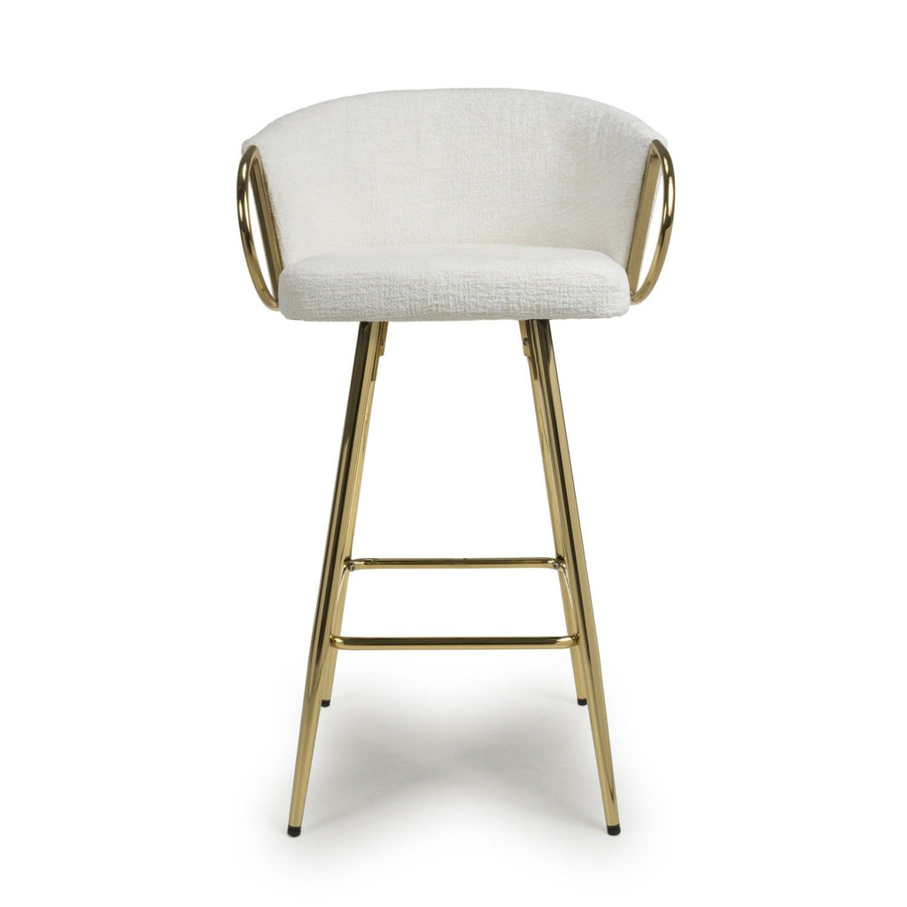 Cream Textured Fabric Kitchen Bar Stool Gold Framed - Home Furniture Interiors