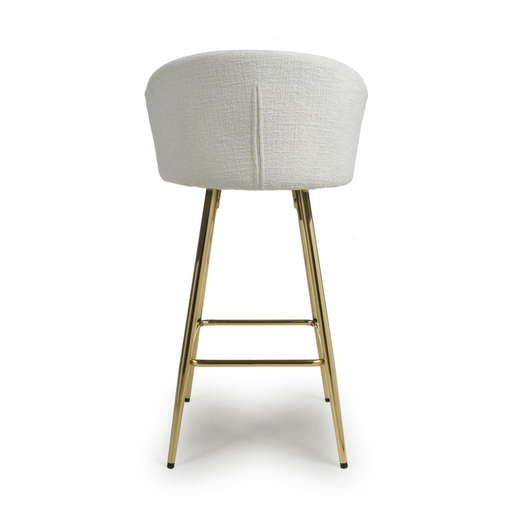 Cream Textured Fabric Kitchen Bar Stool Gold Framed - Home Furniture Interiors