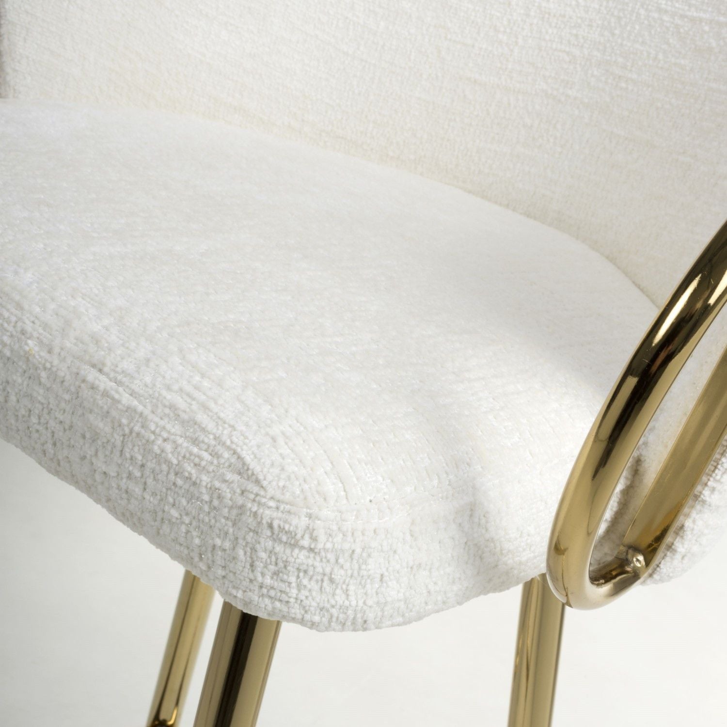 Cream Textured Fabric Kitchen Bar Stool Gold Framed - Home Furniture Interiors