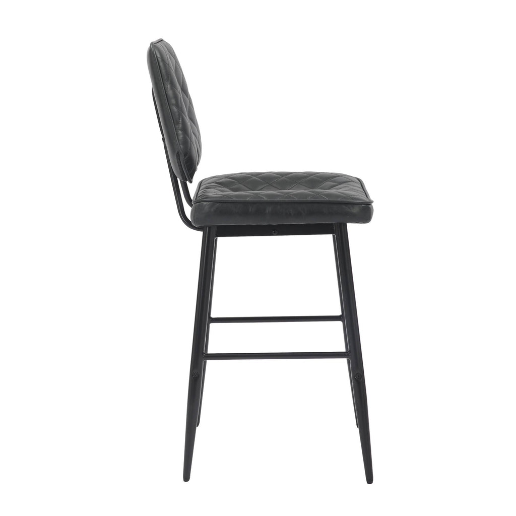 Garrick Real Leather Black Bar Stool - Home Furniture Interiors