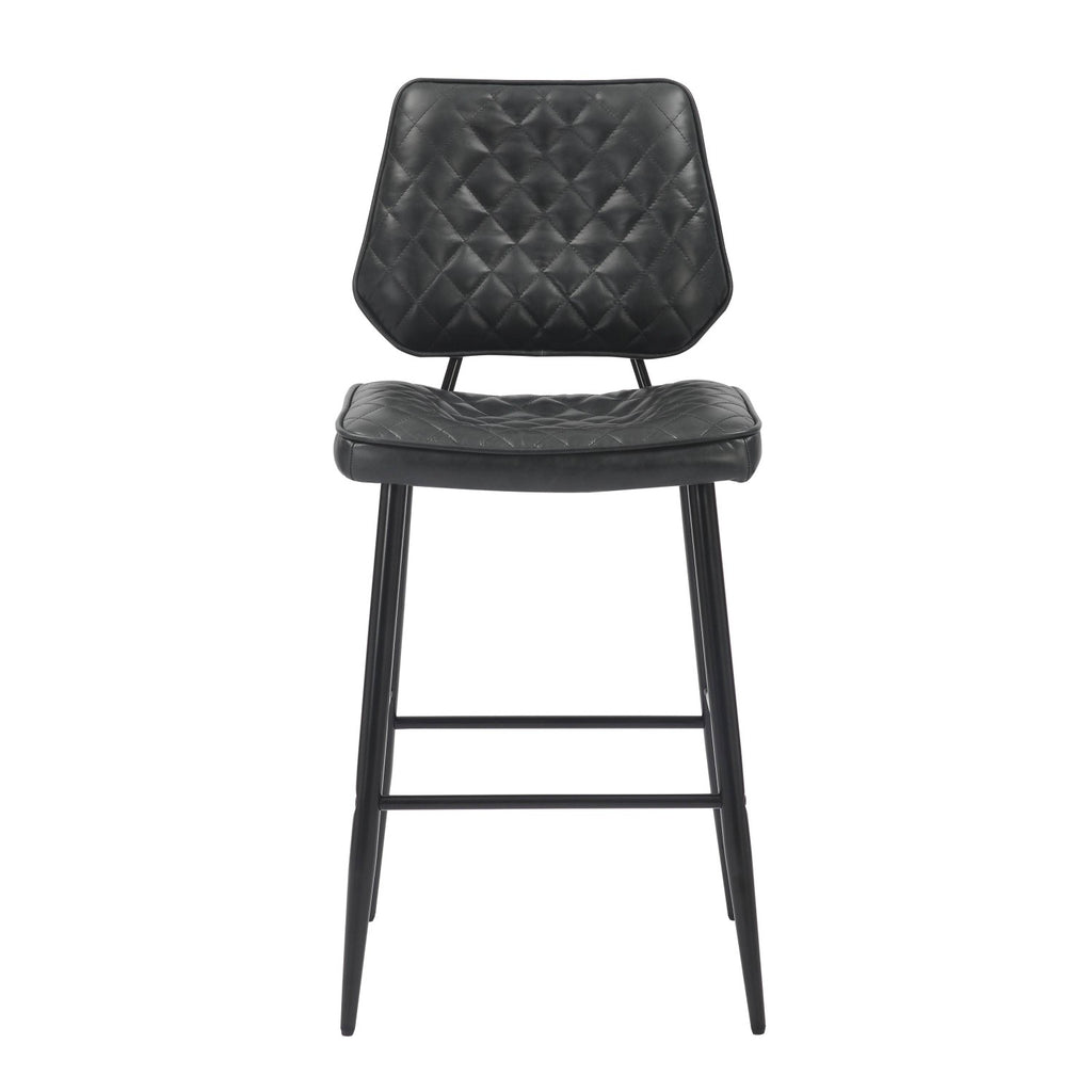 Garrick Real Leather Black Bar Stool - Home Furniture Interiors