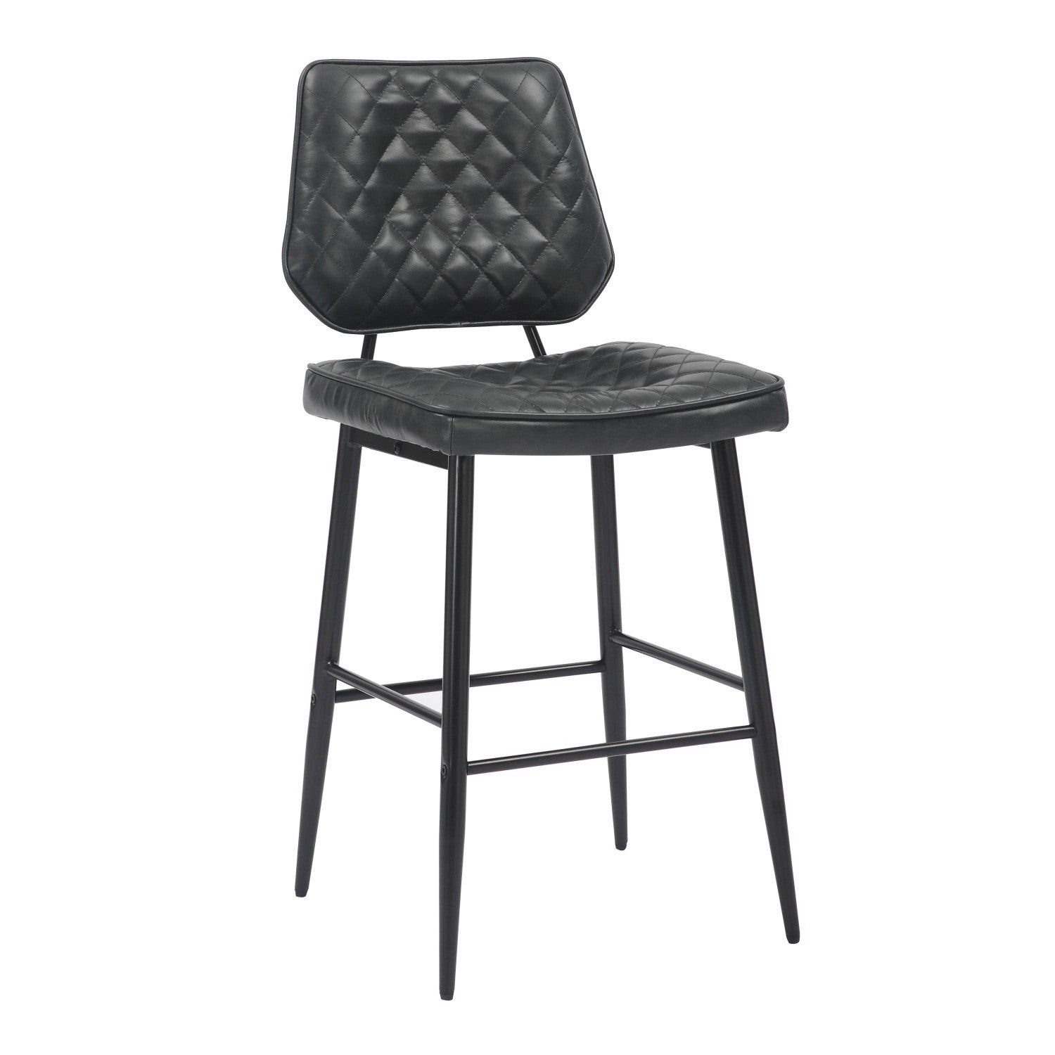 Garrick Real Leather Black Bar Stool - Home Furniture Interiors
