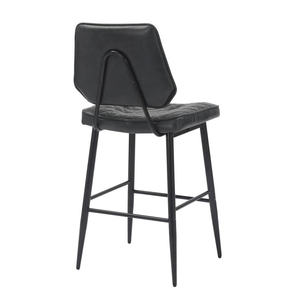 Garrick Real Leather Black Bar Stool - Home Furniture Interiors