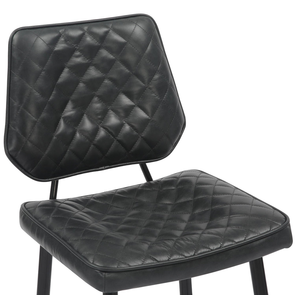 Garrick Real Leather Black Bar Stool - Home Furniture Interiors