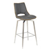 Graphite Grey Leather Effect Swivel Bar Chair with Footrest