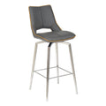 Graphite Grey Leather Effect Swivel Bar Chair with Footrest