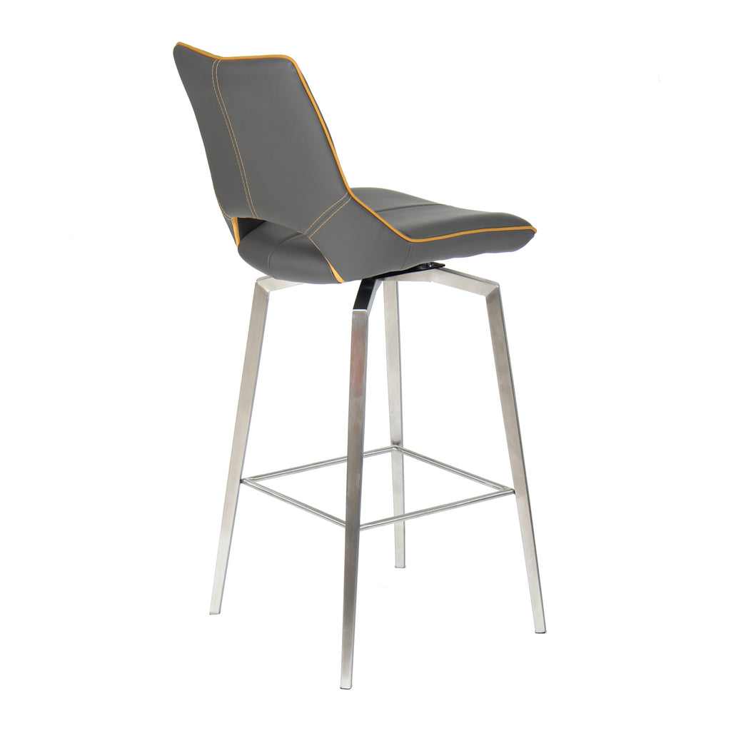 Graphite Grey Leather Effect Swivel Bar Chair with Footrest - Home Furniture Interiors