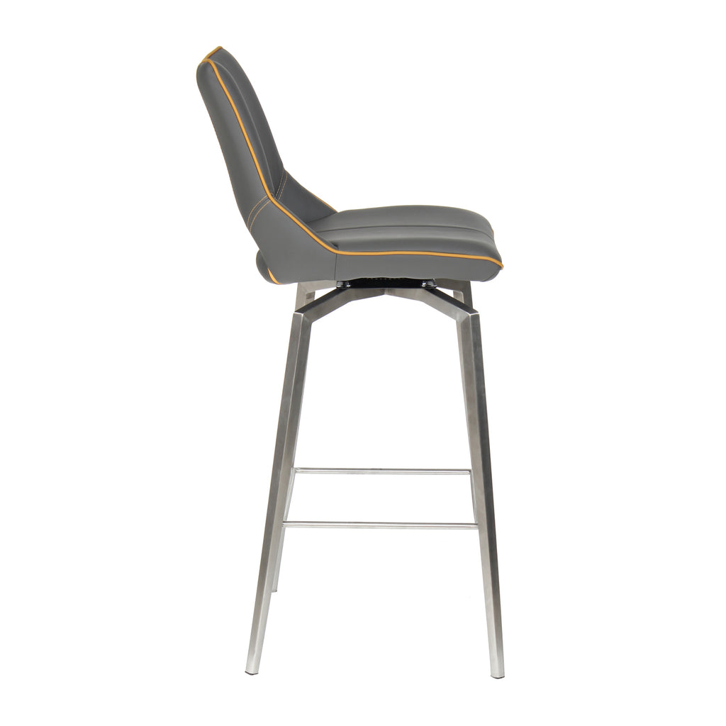 Graphite Grey Leather Effect Swivel Bar Chair with Footrest - Home Furniture Interiors