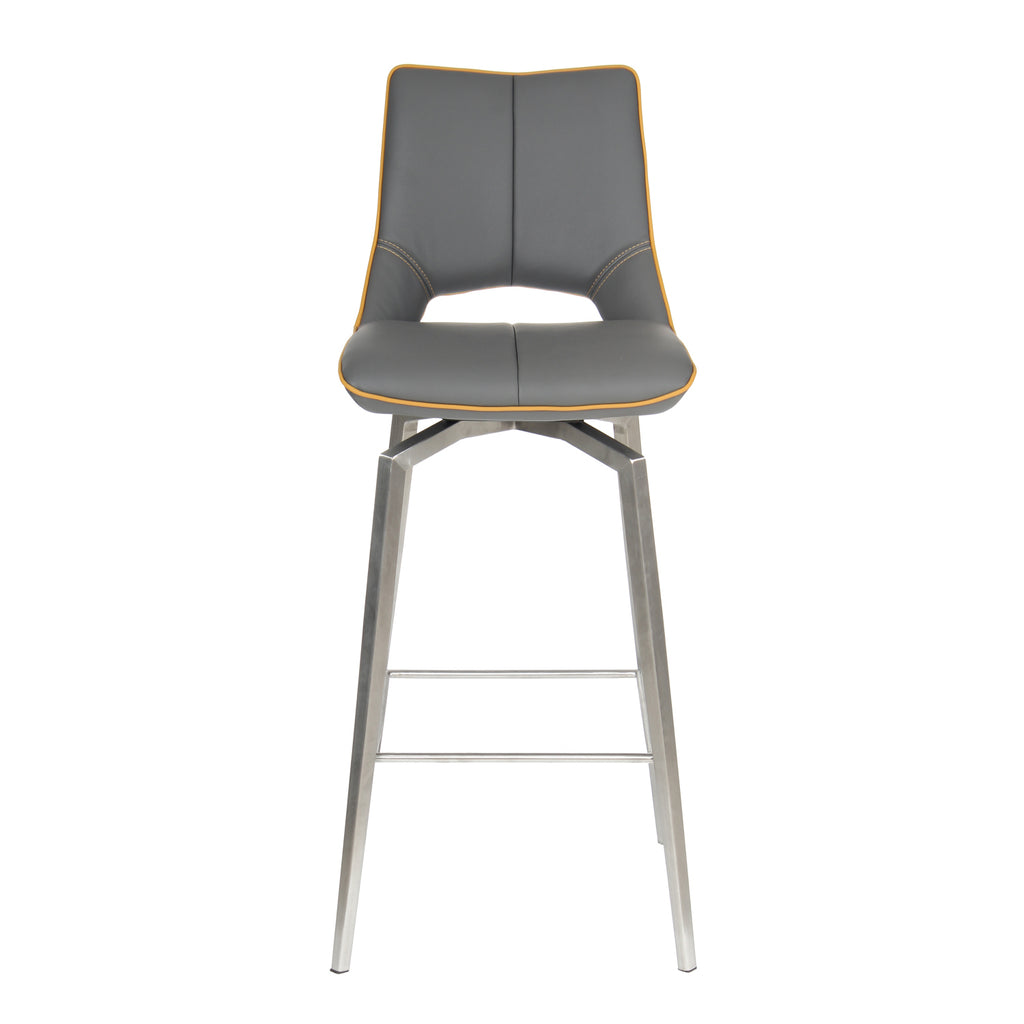 Graphite Grey Leather Effect Swivel Bar Chair with Footrest - Home Furniture Interiors
