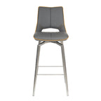 Graphite Grey Leather Effect Swivel Bar Chair with Footrest - Home Furniture Interiors