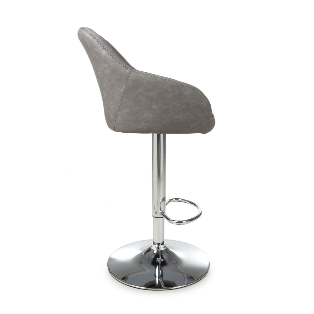 Grey Fabric Adjustable Swivel Bar Stool Chrome Base - Home Furniture Interiors