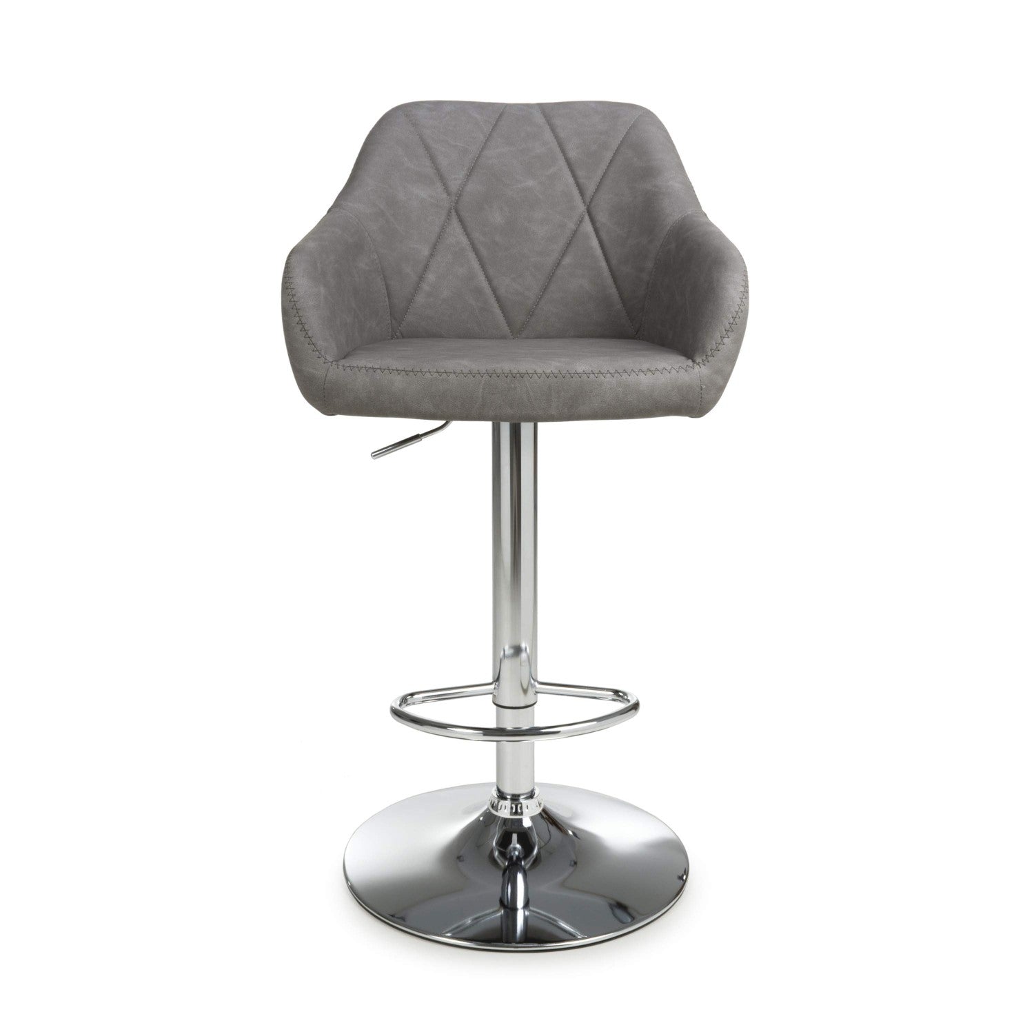 Grey Fabric Adjustable Swivel Bar Stool Chrome Base - Home Furniture Interiors