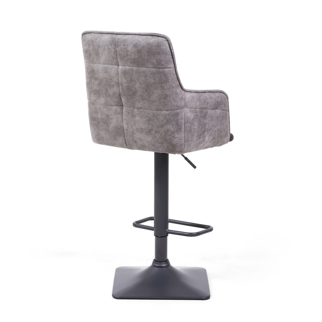 Grey Suede Adjustable Bar Stool Black Metal Base - Home Furniture Interiors