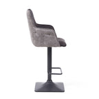 Grey Suede Adjustable Bar Stool Black Metal Base - Home Furniture Interiors