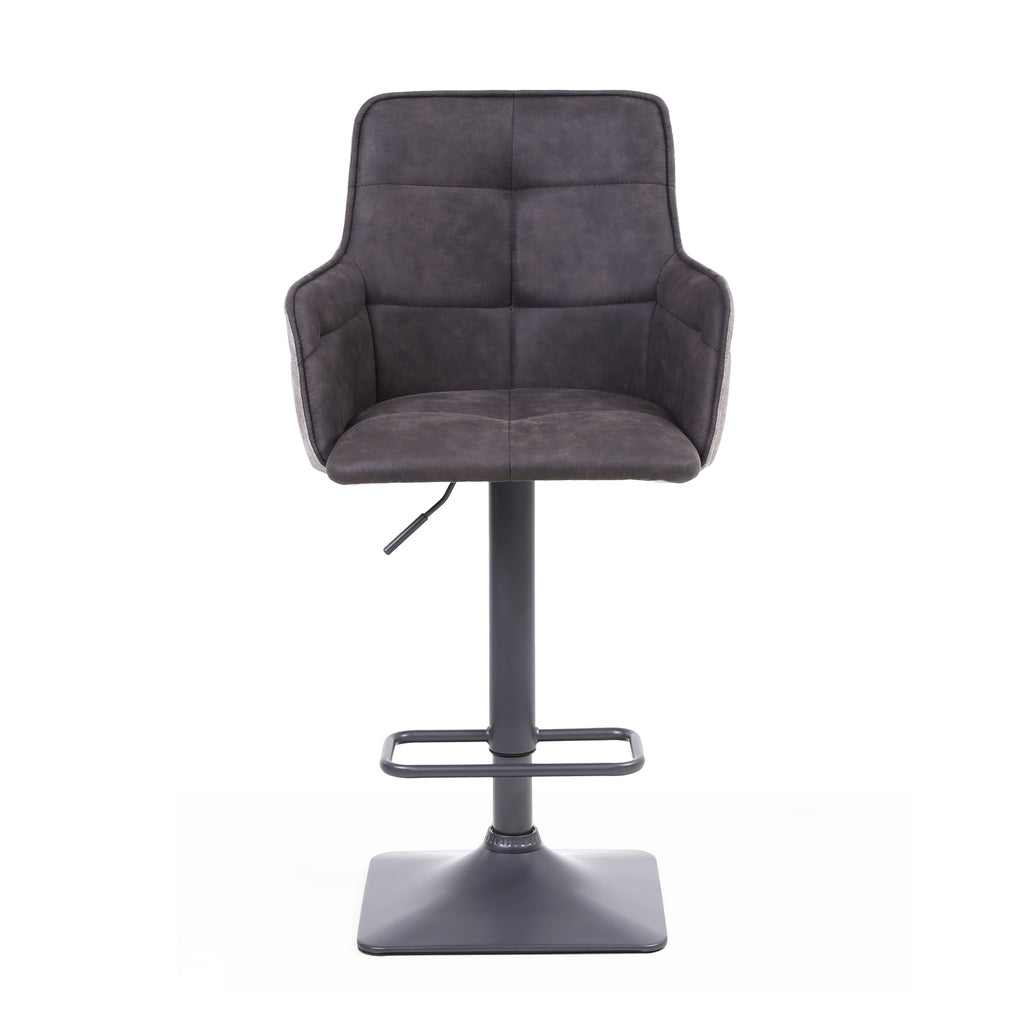 Grey Suede Adjustable Bar Stool Black Metal Base - Home Furniture Interiors