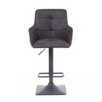 Grey Suede Adjustable Bar Stool Black Metal Base - Home Furniture Interiors