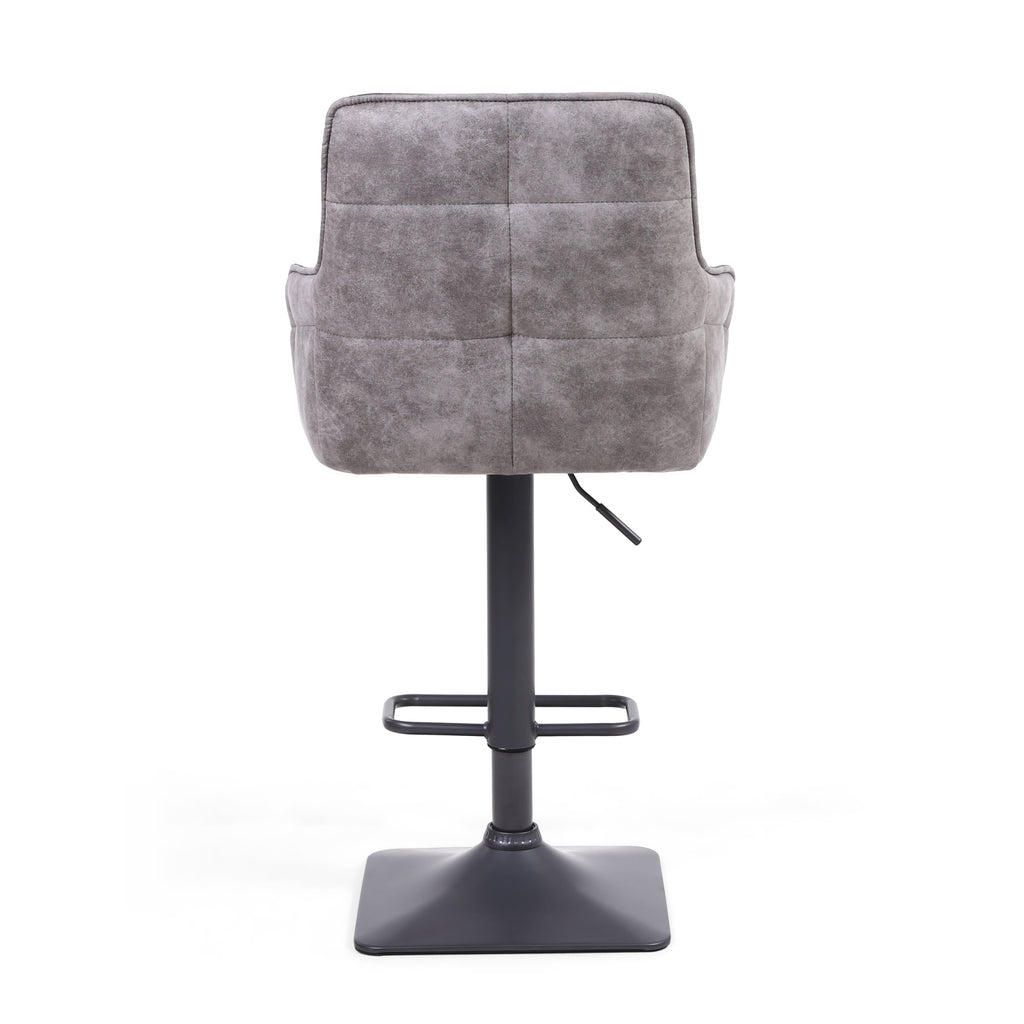 Grey Suede Adjustable Bar Stool Black Metal Base - Home Furniture Interiors
