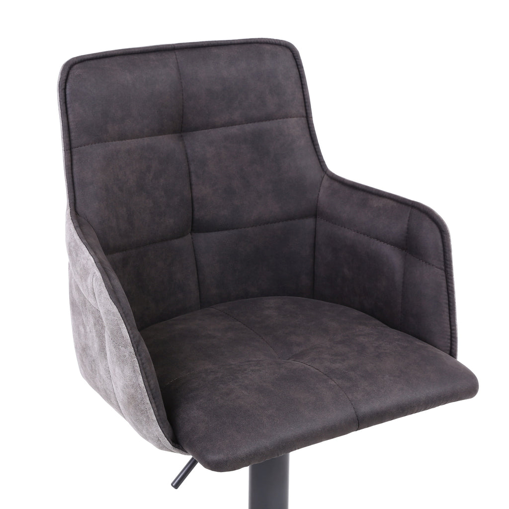 Grey Suede Adjustable Bar Stool Black Metal Base - Home Furniture Interiors