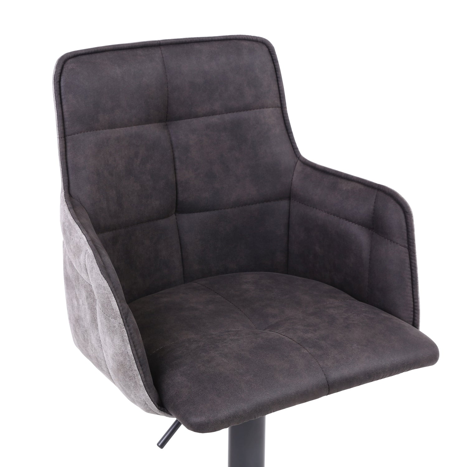 Grey Suede Adjustable Bar Stool Black Metal Base - Home Furniture Interiors