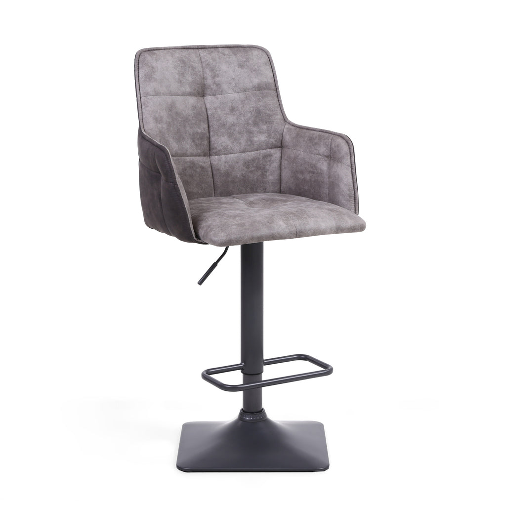Light Grey Leather Effect Adjustable Swivel Bar Stool