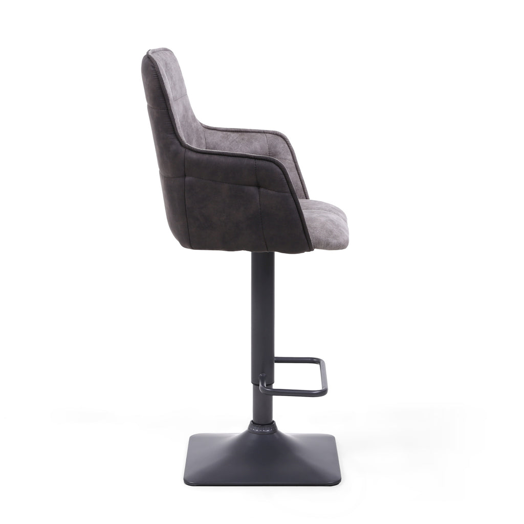 Light Grey Leather Effect Adjustable Swivel Bar Stool - Home Furniture Interiors