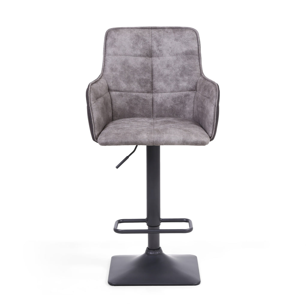 Light Grey Leather Effect Adjustable Swivel Bar Stool - Home Furniture Interiors