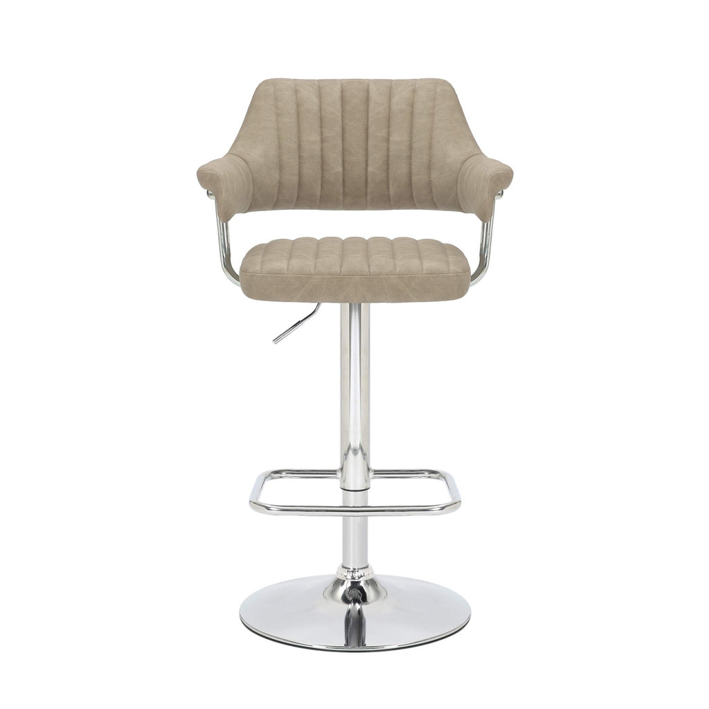Mink Leather Effect Adjustable Swivel Bar Stool Chrome Base - Home Furniture Interiors