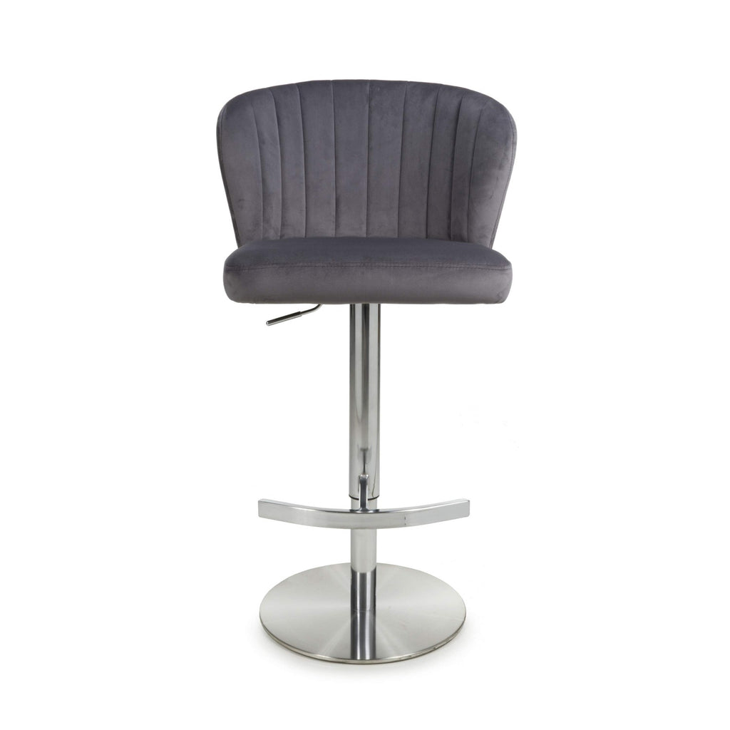 Sigma Brushed Velvet Grey Bar Stool - Home Furniture Interiors