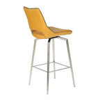Yellow Leather Swivel Bar Stool Stainless Steel Legs - Home Furniture Interiors