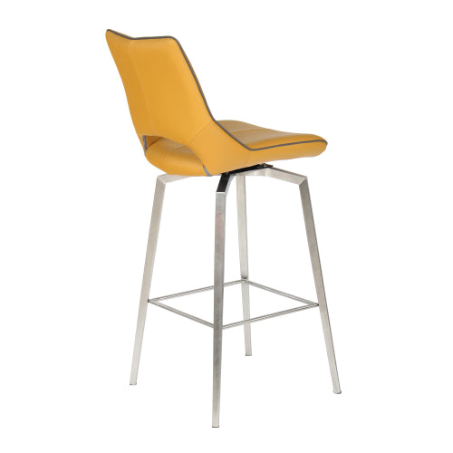 Yellow Leather Swivel Bar Stool Stainless Steel Legs - Home Furniture Interiors