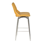 Yellow Leather Swivel Bar Stool Stainless Steel Legs - Home Furniture Interiors