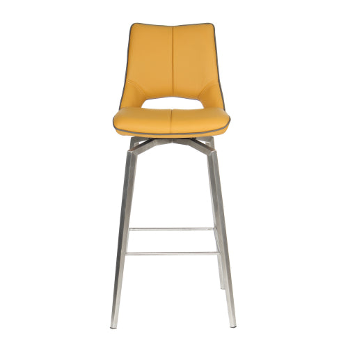 Yellow Leather Swivel Bar Stool Stainless Steel Legs - Home Furniture Interiors