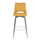 Yellow Leather Swivel Bar Stool Stainless Steel Legs - Home Furniture Interiors