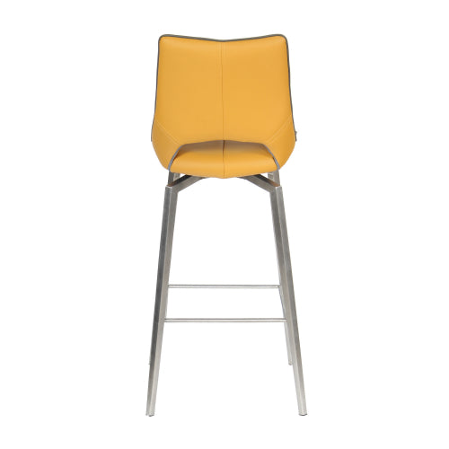 Yellow Leather Swivel Bar Stool Stainless Steel Legs - Home Furniture Interiors