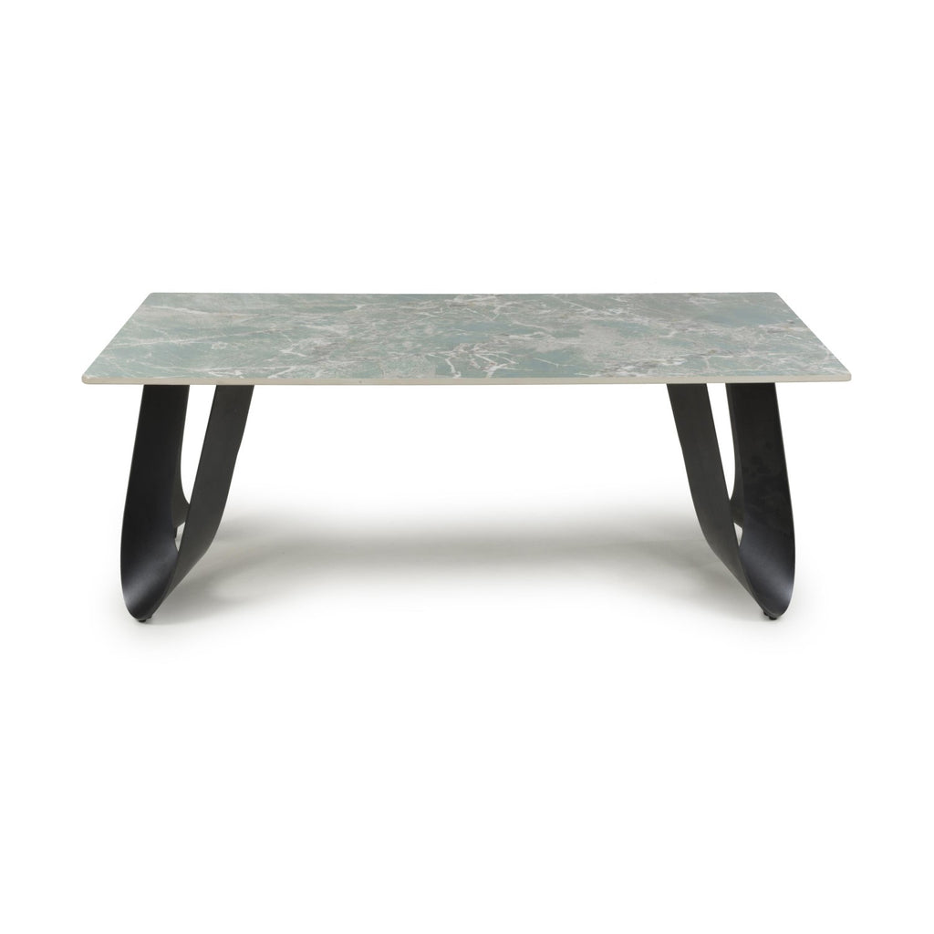 Green and Grey Marble Effect Coffee Table Black Metal Base - Home Furniture Interiors
