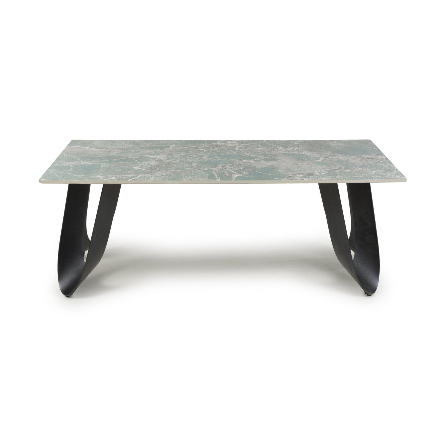 Green and Grey Marble Effect Coffee Table Black Metal Base - Home Furniture Interiors