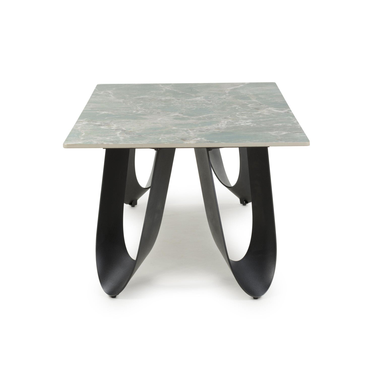 Green and Grey Marble Effect Coffee Table Black Metal Base - Home Furniture Interiors