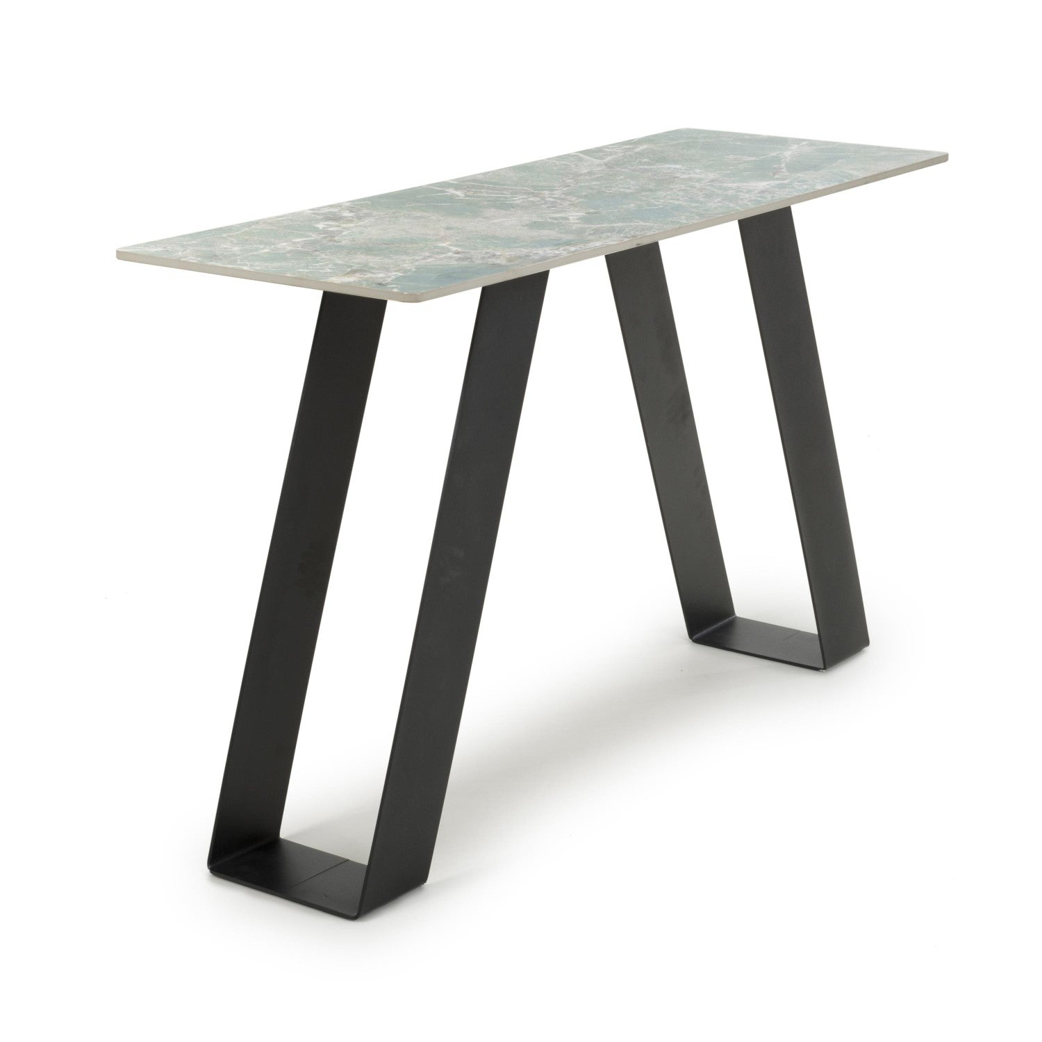 Green and Grey Marble Effect Console Table Metal Base - Home Furniture Interiors