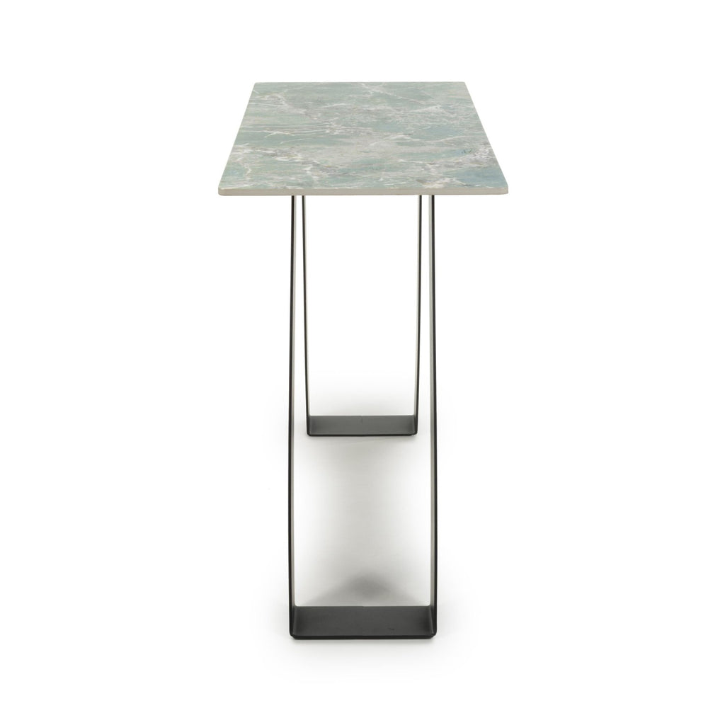Green and Grey Marble Effect Console Table Metal Base - Home Furniture Interiors