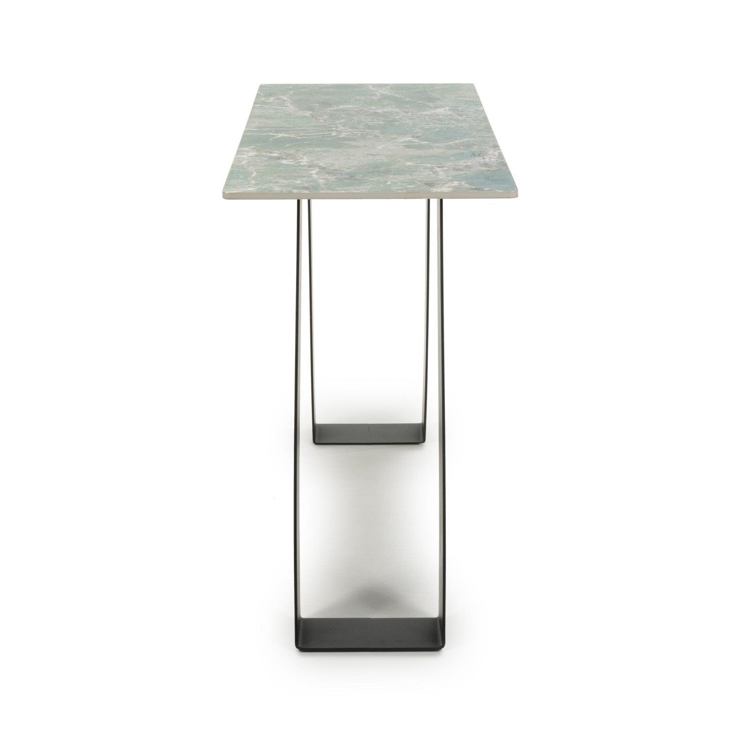 Green and Grey Marble Effect Console Table Metal Base - Home Furniture Interiors