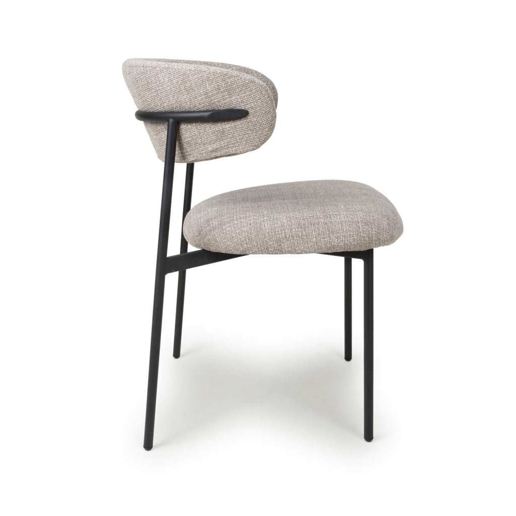 Angled Deco Style Tweed Oatmeal Fabric Dining Chair - Home Furniture Interiors