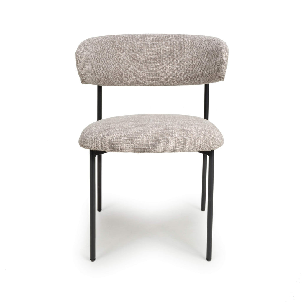 Angled Deco Style Tweed Oatmeal Fabric Dining Chair - Home Furniture Interiors