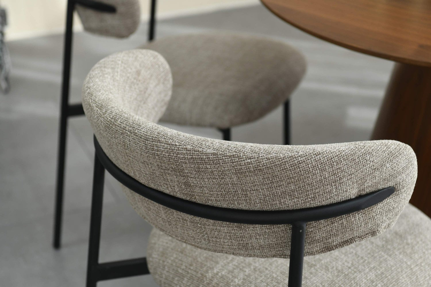 Angled Deco Style Tweed Oatmeal Fabric Dining Chair - Home Furniture Interiors