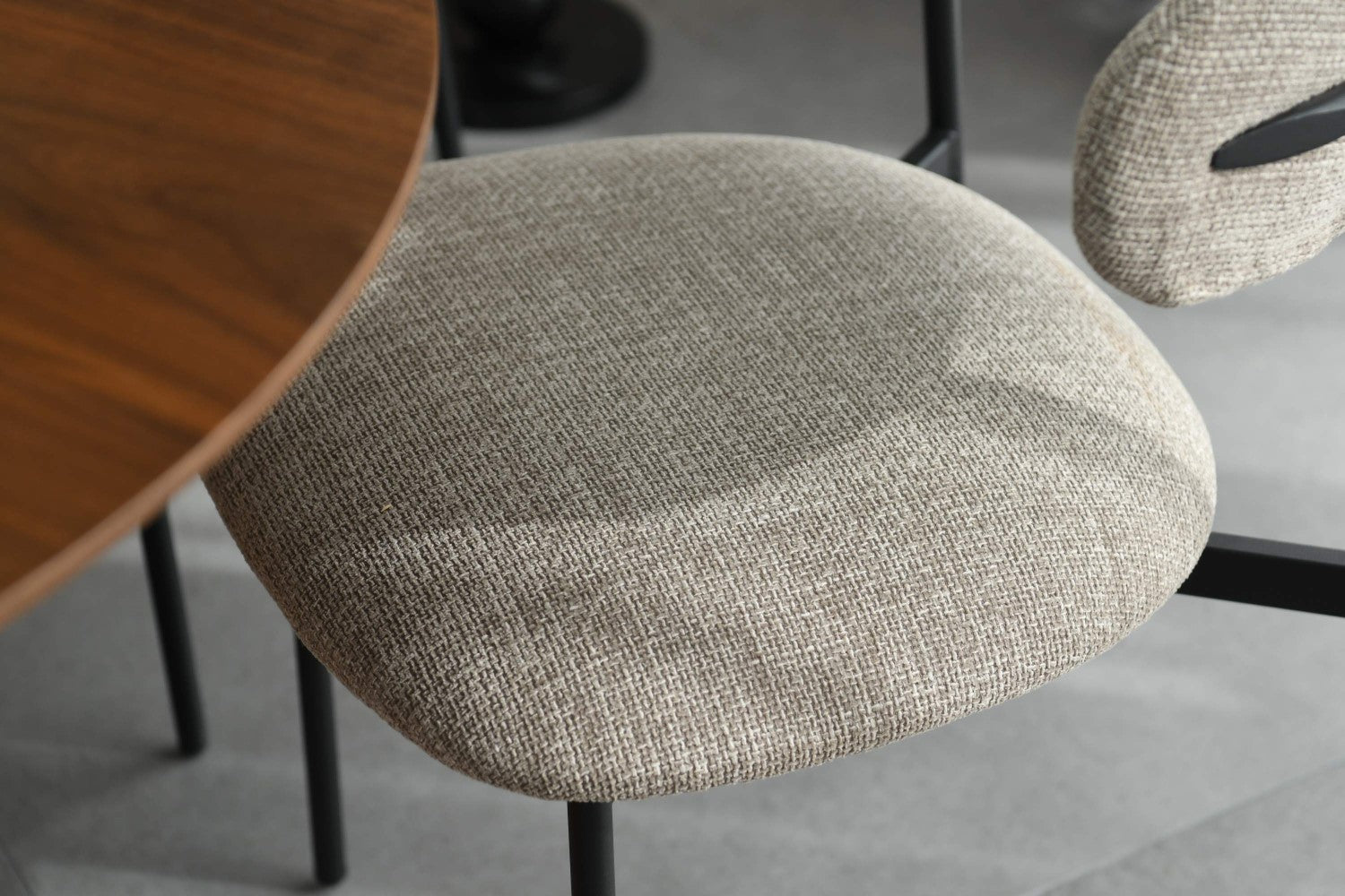 Angled Deco Style Tweed Oatmeal Fabric Dining Chair - Home Furniture Interiors